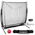 PowerNet 5x5 Practice Net + Strike Zone + Weighted Training Ball Bundle (Black) | Baseball Softball Coaching Aid | Compact Lightweight Ultra Portable | Team Color | Batting Screen