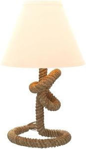 HOMCOM Lámpara de Mesa LED Lámpara de Mesita de Noche con Base de Metal Cuerda de Lino y Pantalla de Tela Bombilla E27 de Max.40W Luces de Blanco Cálido para Dormitorio Ø28x45,5cm Marrón y Beige
