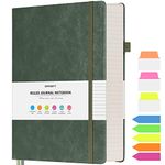 Lined Journal Notebook, Large A5 College Ruled Notebook, 314 Numbered Pages Work Notebook with Index Stickers, 100gsm Thick Paper, Hardcover Vegan Leather Journal for Women Men School Office, Green