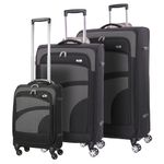 Aerolite Super Lightweight 4 Wheel Spinner Suitcase Travel Trolley 3 Piece Luggage Set, 21" Cabin + 26" + 30", Black/Grey