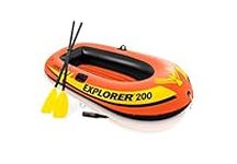 INTEX 58331EP Explorer 200 Inflatable Boat Set: Includes Deluxe Aluminum Oars and Mini Hand-Pump – Dual Air Chambers – Grab Rope – 2-Person – 210lb Weight Capacity