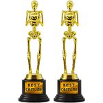 JOYIN 2 Pcs Halloween Best Costume Skeleton Trophy for Halloween Skull Party Favor Prizes, Gold Bones Game Awards, Costume Contest Event Trophy