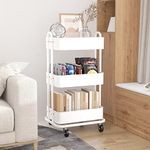 Ceayell 3-Tier Full Metal Utility Rolling Cart for Storage Organizer Cart for Office, Bathroom, Kitchen (White)