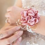 Rose Corsage Bracelet,Floral Wedding Wrist Corsage with Rhinestone and Pearl,Hand Flower Bracelet Silk Rose Boutonniere Set for Wedding Bridal Shower Prom Bridesmaid Sisters (Pink)