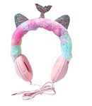 Heer Unicorn Headphones / Mermaid Headphones Colorful Furry Unicorn Adjustable Headset Cusion Stereo Earphone for Kids Girls Children Toddler Birthday Party Gift (Pack of 1)