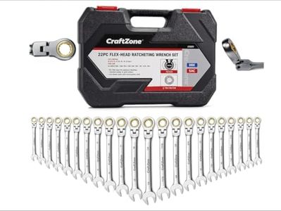 CRAFTZONE Ratcheting Combination Wrench Set, SAE & Metric With Color Ring, 14pc/7pc/10pc/5pc, 3/8" To 3/4"; 8mm To 18mm, With Organizer Rack, 12-Point, 72 Teeth (22PC SAE & METRIC)