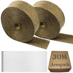 Arespark Exhaust Header Wrap, 2 Rolls 2in x 50ft Titanium Heat Shield Tape with Stainless Steel Zip Ties 24pcs for Car Motorcycle Exhaust Manifold Heat Insulation Tape