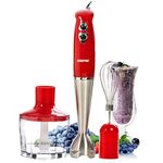 Geepas 400W 3-in-1 Powerful Hand Blender | Sturdy Stainless Steel Blades | 2 Speed Mini Food Processor for Baby Food Soup Vegetables Fruits | 860ml Chopper Bowl & Electric Egg Whisk | 2 Years Warranty