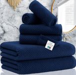 Navy Towels Bathroom Sets, Luxury 6PCS Gift Set, 2 Large Bath Towels 30 x 56, 2 Hand Towels 18 x 28, 2 Wash Cloths 13 x 13, 100% Cotton | Thick | Soft | Quick Dry, Dorm Room Essentials