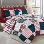 Elegant Comfort 8-Piece Cabin Patch Reversible Comforter Set - All Season Bed in a Bag, 4-Piece Sheet Set Featuring Smart Pockets, Matching Shams and Decorative Pillow, King/California King, Burgundy