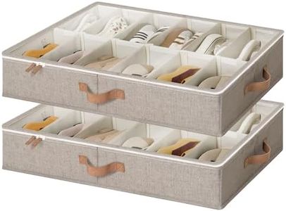 StorageWorks Shoe Organizer for Closet, Fits up to 24 Pairs, 2-Pack Ultra-thick Fabric Under Bed Shoe Storage Containers with Bottom Support and Adjustable Dividers, Taupe