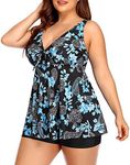 Yonique Plus Size Tankini Swimsuits for Women Flowy Bathing Suits with Shorts 2 Piece V Neck Swimwear, Blue Paisley, 24 Plus