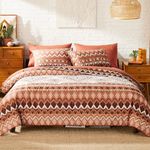 Geniospin King Comforter Set, Boho Aztec Comforter Set 7 Pieces, All Season Reversible Bed in A Bag, Soft Microfiber Fill Bedding, Lightweight, Warm and Breathable (Terracotta, 102"x90")