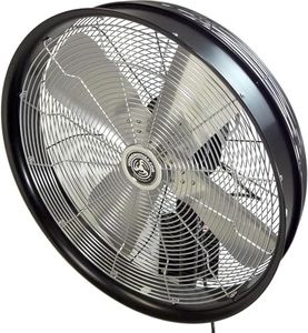 HydroMist Oscillating Wall Mounted Outdoor-Rated Fan, 3-Speed Control on Cord, Alum Fan Blade, Mounting Bracket and Black Vinyl Cover Included, Quiet Running, Residential/Commercial Use, 24”, Black