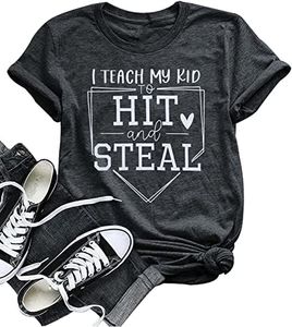 VILOVE Baseball Mama Shirt Women I Teach My Kids to Hit and Steal Shirt Baseball Mom Tshirt Baseball Heart T Shirt, Gray, Small