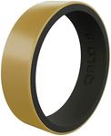 QALO Women's Rubber Silicone Ring, Metallic Blank Strata, Comfort Fit, Wedding Ring for Women, Breathable, Durable Engagement Silicone Band, 6mm Wide 1.85mm Thick, Gold & Black, Size 7