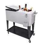 SHAREWIN 80 Qt Rolling Cooler Cart Ice Chest for Outdoor Patio Deck Party Portable Party Bar Cold Drink Beverage Cart Tub, Backyard Cooler Trolley on Wheels with Shelf,Bottle Opener Silvery