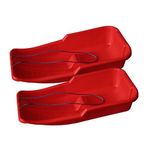 2 Pcs Kids Heavy Duty Snow Sledge - For Kids and Adults, Winter Toboggan Sleigh Sled With Rope | Plastic Ski Board, Pull Strap - Skateboard for Outdoors, Skiing Board, Speeder, High-Performance (Red)