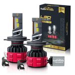 Audio Wheels H4 Car LED Headlight Bulbs 16000 Lumens Hi & Lo Beam Conversion Kit - 6000K Cool White, Easy Installation, Safe Night Driving Visibility, Halogen Replacement, 2-Year Warranty (Pack of 2)