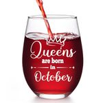 Joymaking Wine Glass Birthday Gifts for Women - Quees are Born in October, Birthday Presents for Women, Best Friend Gift for Women, Gifts for Women Birthday Unique, Birthday Gifts for Her 17oz