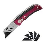 Folding Utility Knife/Carpet Knife/Box Cutter/Work Knife/Shop Knife + 5 Extra Replaceable SK5 Anti-Rust Blades+ Nylon Pouch