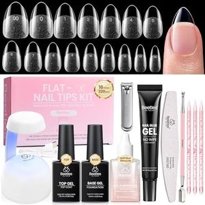 Beetles Gel Nail Kit Flat-X, Almond Short, 320pcs 16 Sizes Nail Tips, 20g Nail Glue Gel Hand-Free,10ml Glue Remover, 7.5ml Base Gel & Top Coat, Mini Lamp, Acrylic Press On Nail, Extension DIY at Home