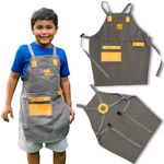 SparkJump Kids Aprons for Painting and Cooking - Durable Canvas Apron with Pockets and Leather Details - Kids Aprons for Girls and Boys - Adjustable Woodworking Apron for Kids for Art, and Cooking.