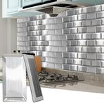 Art3d 100 Pcs Peel and Stick Backsplash Tiles, 3D Textured Metal Stick On Subway Wall Tiles for Kitchen Back Splashes, Bathroom, Laundry Room, 3 x 6 Inch, Stainless