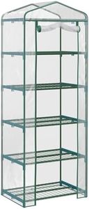 Outsunny 5 Tier Mini Greenhouse Portable Garden Grow House with Roll Up Door and Wire Shelves, 69 x 49 x 193cm, Clear