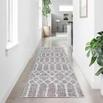 Tinyboy-hbq Carpet Runners for Hallways Non Slip Washable Runner Rugs Long Soft Kitchen runner Grey Hallway Hall Runners for Bedroom Hallways Living Room Kitchen (Boho Grey, 60 x 240 cm)