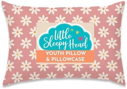 Little Sleepy Head Youth Pillow with Pillowcase 16x22, Soft Jumbo Toddler Pillow, Kids Pillow & Hypoallergenic Pillow Case - Best Kids Pillows for Sleeping, Perfect Kids Travel Pillow (Daisies)