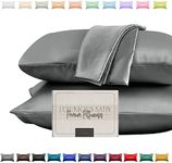 Elegant Comfort Silky and Luxury 2 Piece Satin Pillowcase Set for Healthier Skin and Hair Hidden Zipper and Beautifully Packaged Satin Pillowcase Set King Size Grey