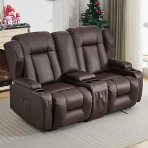 SAMERY 65.5" RV Loveseat Recliner Double Recliner RV Sofa & Console | Wall Hugger Reclining RV | RV Theater Seats | RV Couch | RV Theater Seating | RV Furniture, Home Theater Seating… (Brown)