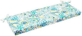 Pillow Perfect Paisley Indoor/Outdoor Sofa Setee Bench Swing Cushion with Ties, Weather, and Fade Resistant, 18" x 45", Blue/Yellow Gilford,