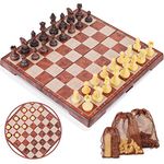 Peradix Chess Board Set, Foldable/Portable Board with 2 Storage bag, Traditional Classic Deluxe Magnetic Chess Games for Kids and Adults, 35 x 30cm Made of WPC-Brown