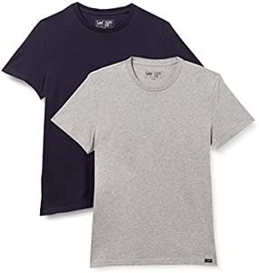 Lee Twin Pack Crew, T-shirt Uomo, Grigio (Greymele Navy), M