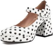 Latasa Women's Platform Chunky Heels Square Toe Block Heel Mary Janes Pumps Shoes, Polka Dot, 8