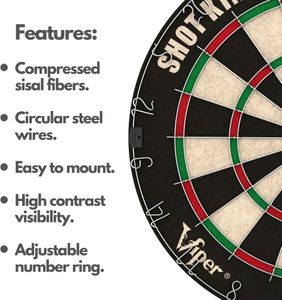 Viper Shot King Steel Tip Dartboard – Regulation Size, Staple-Free Bullseye