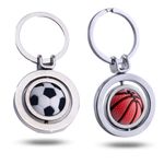 SHIZHENFU 2 Pcs Football Keyring 360 Rotatable Basketball 3D Pendant Key Chain Metal Keyring Key Fob Sport Soccer Ball Key Chains Men's Keyrings