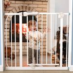 Baybee Auto Close Baby Safety Gate for Kids, Extra Tall Baby Fence Barrier Dog Gate with Easy Walk-Thru Child Gate | Baby Gate for House, Stairs, Door | Safety Gate for Baby (White 75-85+10cm)