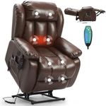 Infinite Position Power Lift Recliner Chair for Elderly, Leather Dual Motor Lay Flat Sleeper Recliner with USB Ports, Remote Control (Large Breathing, Brown)