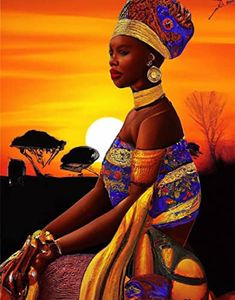 SKRYUIE 5D Diamond Painting Kit African Women Full Drill by Number Kits, Diamond Art African American Sunset Woman Paint with Diamonds Black Woman Embroidery DIY Craft Set Arts Decorations(12x16inch)