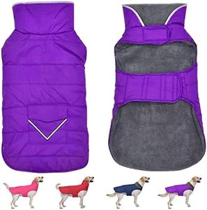 Petglad Dog Coat, Waterproof Dog Winter Jacket with Pocket, Reflective Adjustable Pet Snow Vest, Warm Cozy Fleece Sweater for Small Medium Extra Large Dogs - Purple, 3XL