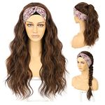 Sapphirewigs Highlight Headband Wig Body Wave Light Brown Synthetic Long Wavy Wig for Women Glueless Wigs Natural Looking 150% Density 26 inch