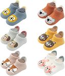 FedMois 6 Pairs Baby Kids Anti-slip Socks Cotton non skid Ankle Socks Animals, Multicolor, 1-3 Years