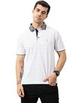 STELLERS Men's Printed Polo T-Shirt, Wrinkle Free, Odour Resistant, Soft and Feather Touch, Regular Fit, White, Small