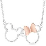 Disney Mickey and Minnie Mouse Jewelry for Women, Silver Plated Interlocking Mickey and Minnie Mouse Pendant Necklace;