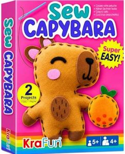 KRAFUN Beginner Sewing Kit, Sew Capybara & Orange, Pre-Cut Felt, Ages 5+