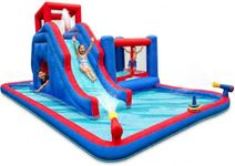 Sunny & Fun 2-in-1 Bounce & Blast Inflatable Water Slide Park – Heavy-Duty for Outdoor Fun - Climbing Wall, Slide, Bouncer, Tunnel & Splash Pool – Easy to Set Up, Included Air Pump & Carrying Case