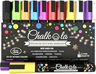 Chalk Pens - Pack of 10 neon Colour Markers. Used on Whiteboard, Chalkboard, Window, Blackboard - 6mm Reversible Bullet & Chisel Tip